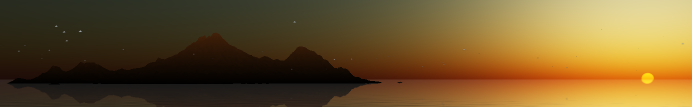 Kamigen Island at sunset, silhouetted against gold sky
